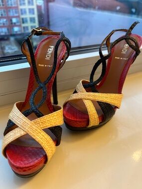 Fendi Multicolor Cross-Strap High Heel Sandals